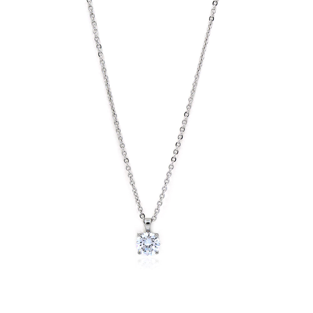 Classic Solitaire Prongs Set White CZ Necklace